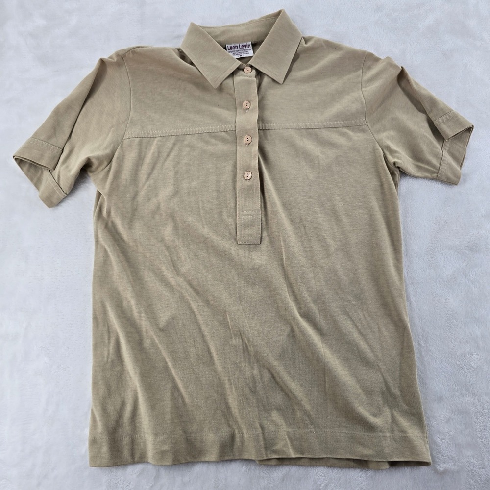 Leon Levin Polo Shirt Womens Size M Polo Tan Short Sleeve Cotton Blend